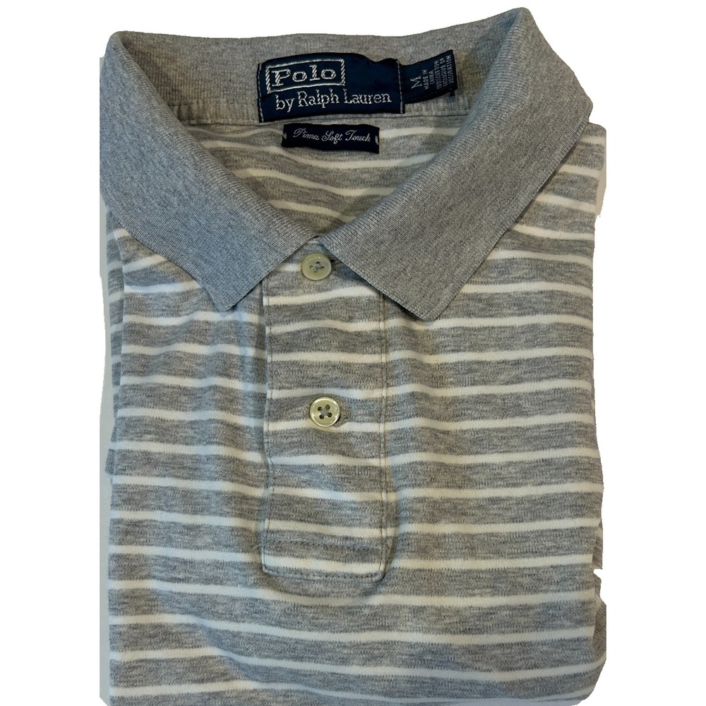Polo Ralph Lauren Men's Pima Soft Touch Gray Striped Polo Shirt Medium Pony Logo